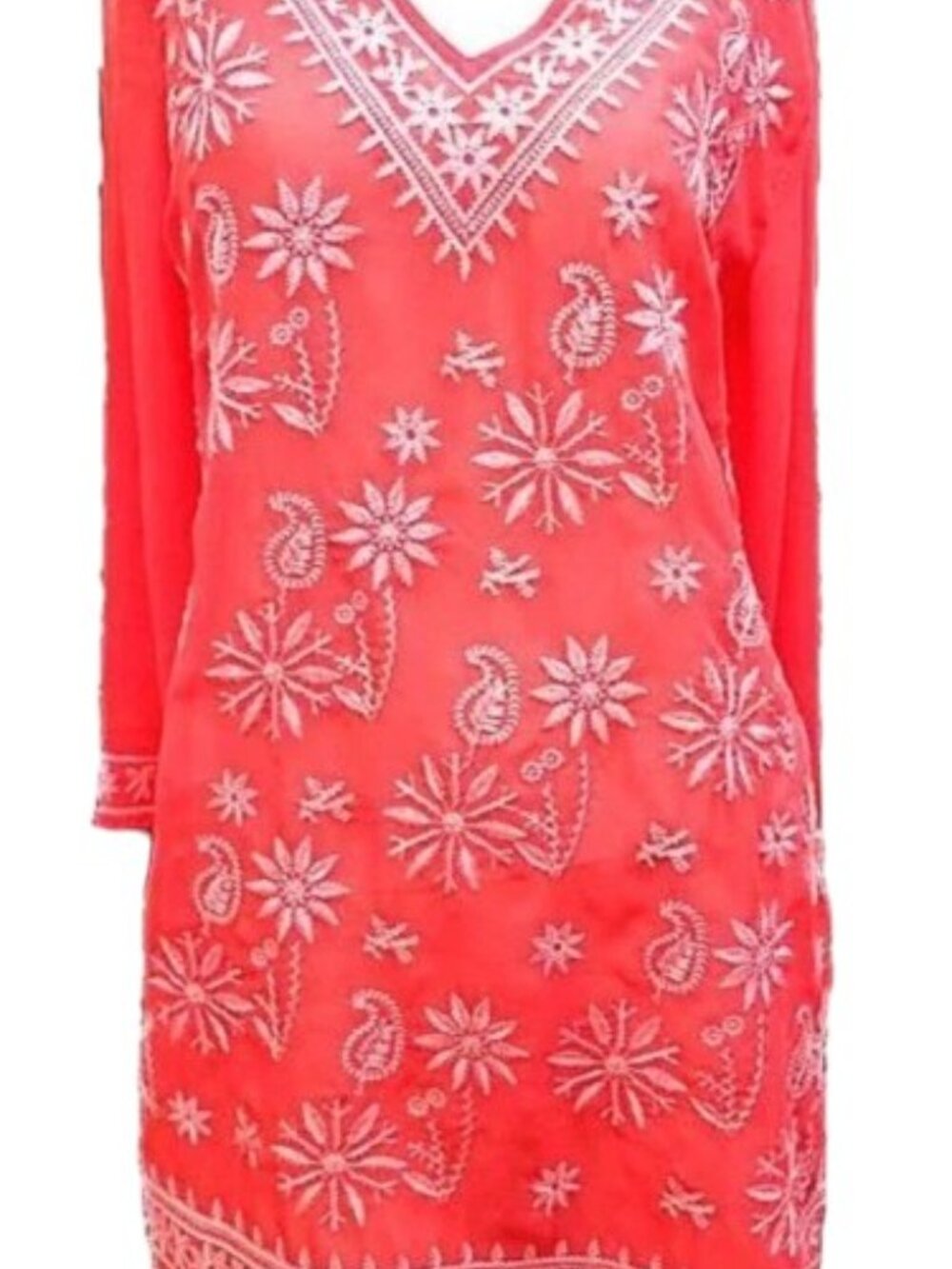 Antonio Melani Hippie Boho Tunic Size S Embroidered Deep Orange Art-To-Wear - Picture 2 of 5
